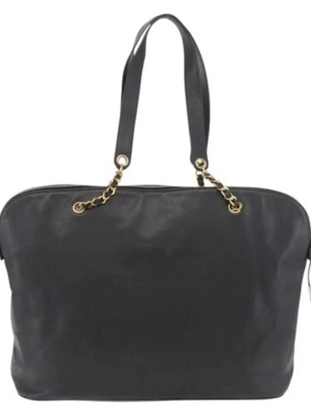 CHANEL COCO Mark Chain Tote Bag Grained Calf Skin Black CC Auth MY307
